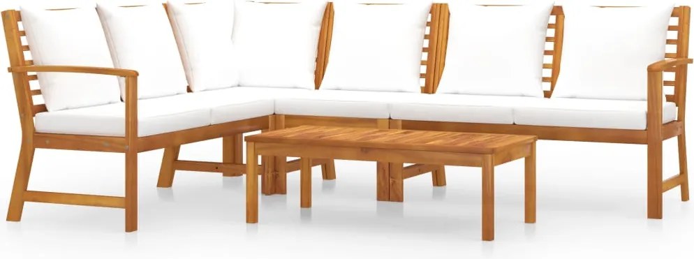 vidaXL Set mobilier de grădină cu perne crem, 5 piese, lemn de acacia