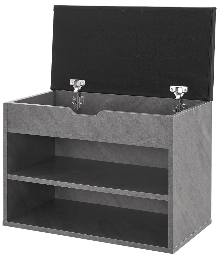Suport pantofi cu capac rabatabil și scaun tapițat 60 x 30 x 44 cm aspect beton