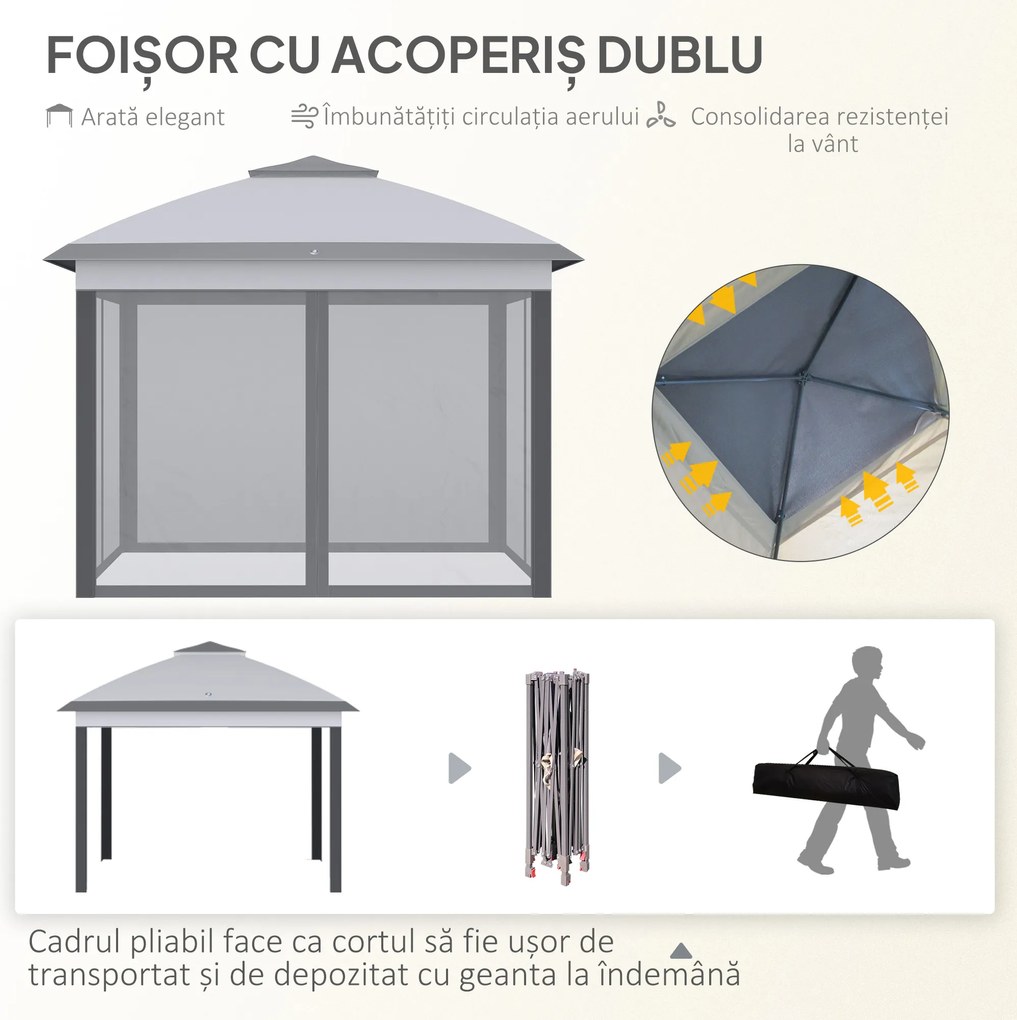 Outsunny Foișor Pliabil cu Plasă de Țânțari, Baldachin Dublu, Înălțime Reglabilă și Geantă, 330x330x288 cm, Bej | Aosom Romania