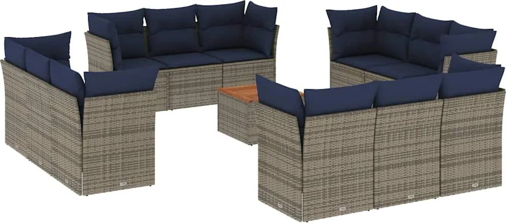 vidaXL Set mobilier de grădină cu perne, 13 piese, gri, poliratan