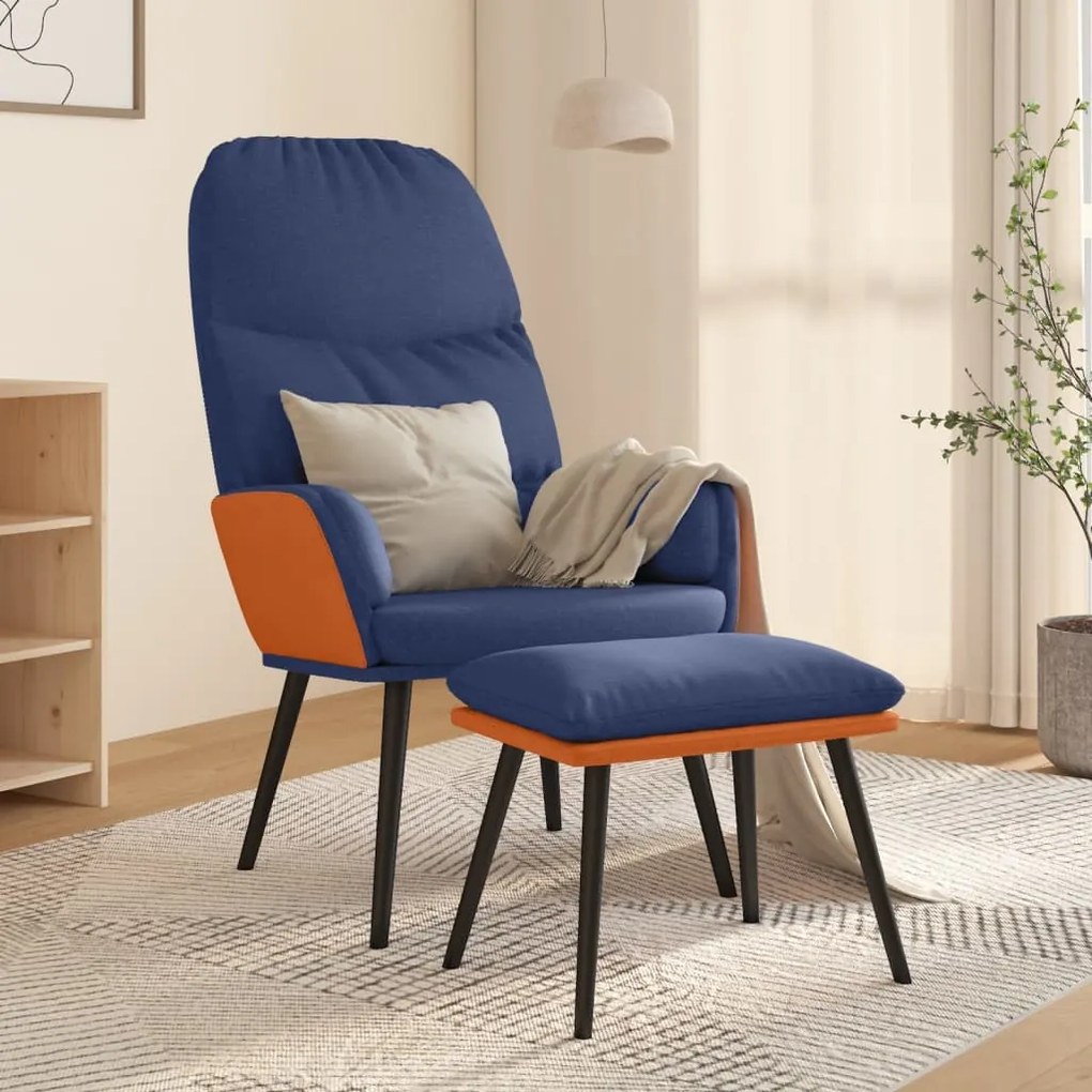 3097368 vidaXL Scaun de relaxare cu taburet, albastru, textil