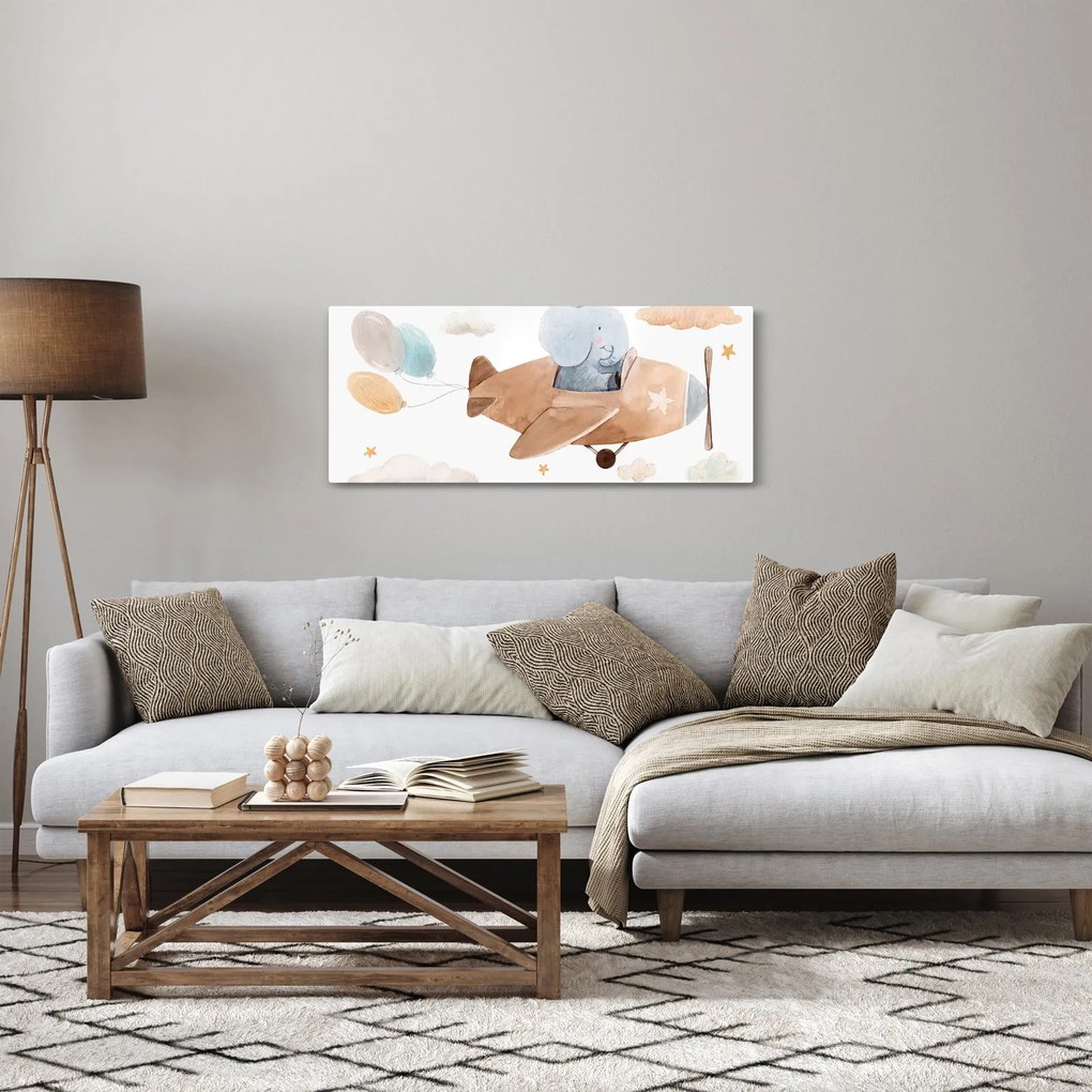 Tablou - Acuarelă elefant într-un avion (120x50 cm)