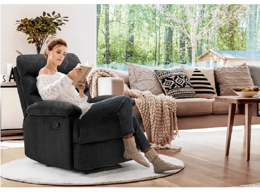 Fotoliu reglabil masaj, material textil catifea gri, LAMBERT