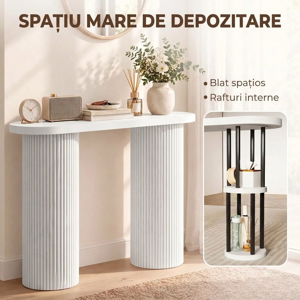 HOMCOM Consolă modernă îngustă cu spațiu ascuns, 103 cm, alb | Aosom Romania