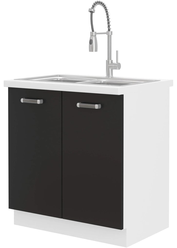 Dulap inferior de bucătărie sub chiuvetă Oran 80 ZL 2F BB (Alb + negru). 1033031