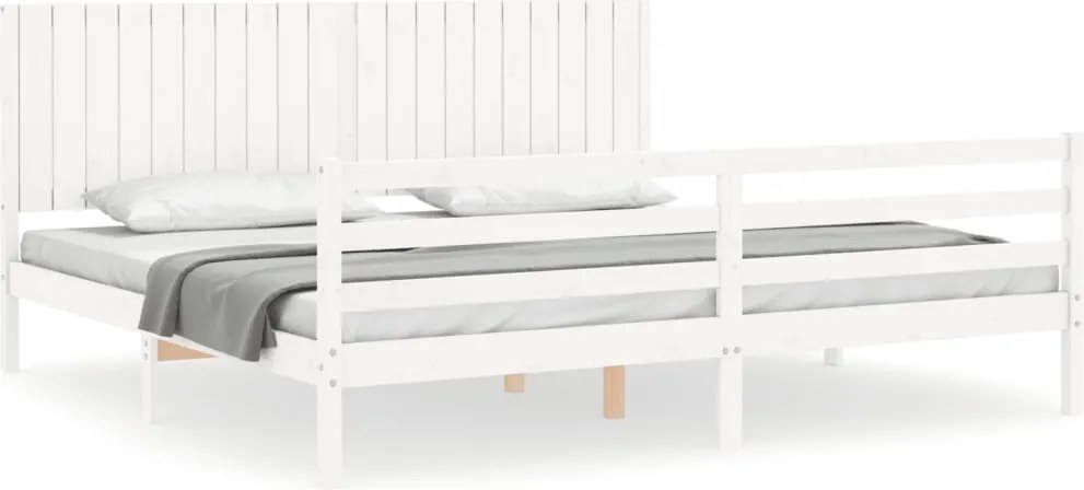 vidaXL Cadru pat cu tăblie 200x200 cm, alb, lemn masiv
