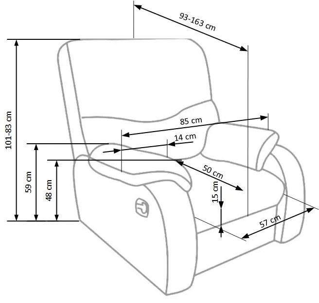 Fotoliu recliner Jeff piele ecologica negru H101 cm