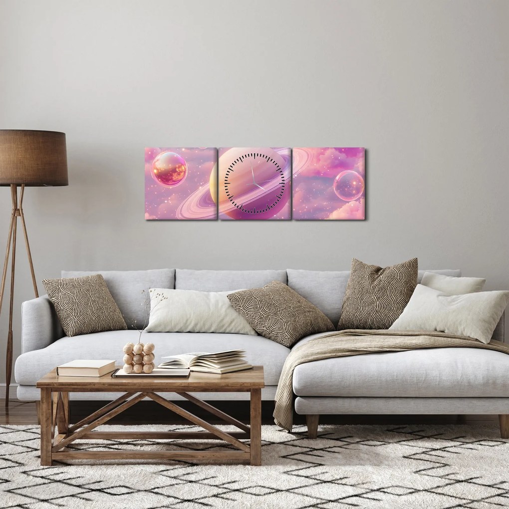 Tablou - Planetă roz (cu ceas) (90x30 cm)