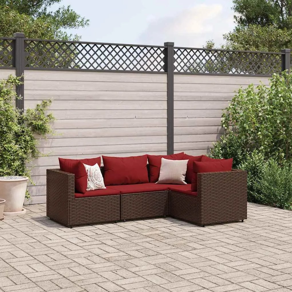 vidaXL Set mobilier de grădină cu perne, 4 piese, maro, poliratan