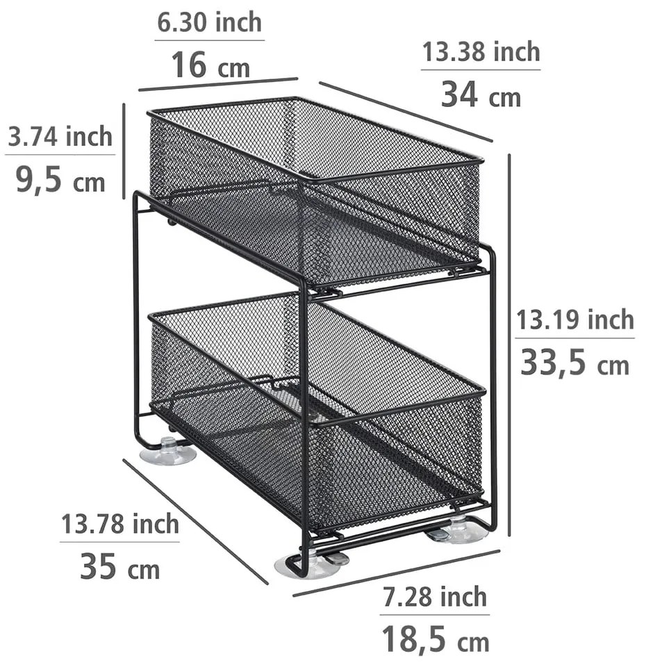 Suport cu 2 coșuri metalic negru cu ventuze Wenko