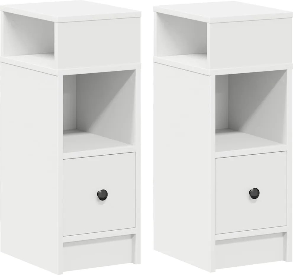 vidaXL Noptiere, 2 buc., cu sertar, alb, 25x31x66 cm