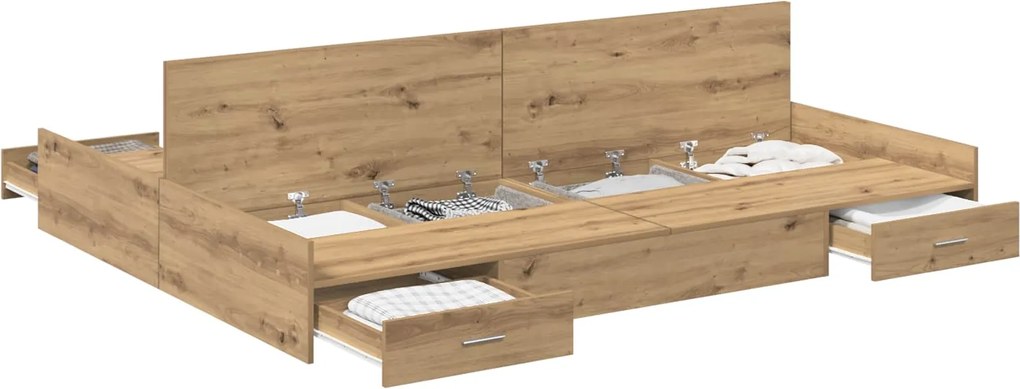 vidaXL Cadru de pat cu depozitare Stejar Artizanal 140 x 190 cm