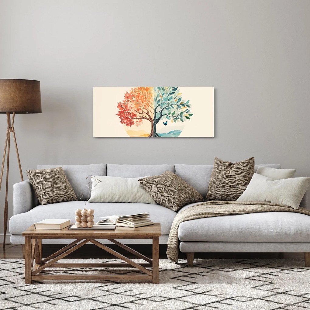 Tablou – Arbore dual cu fluture (120x50 cm)