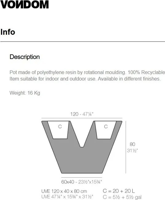 Jardiniera / Ghiveci plante design decorativ modern exterior / interior UVE 120x40x80cm