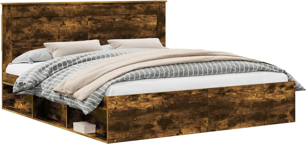 vidaXL Cadru de pat Stejar fumuriu 200 x 200 cm Lemn de pin masiv
