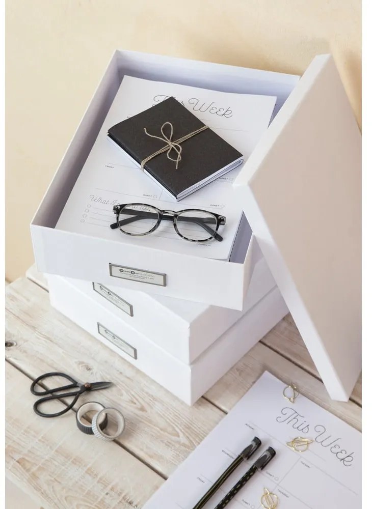 Cutie de depozitare cu etichetă pentru documente Bigso Box of Sweden Oskar, format A4, alb