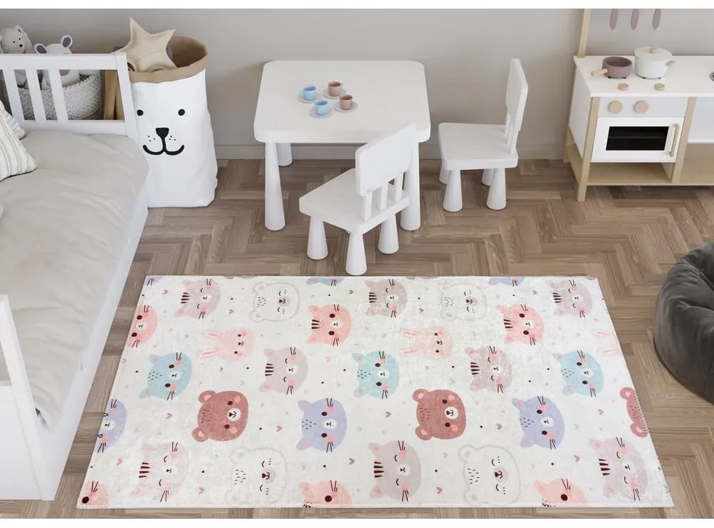 Covor pentru copii fildeș lavabil 80x150 cm Cute Animals – Vitaus