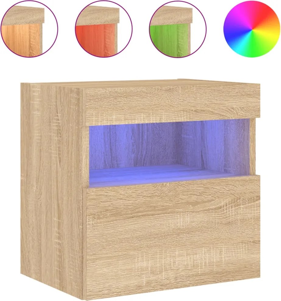 vidaXL Comodă TV de perete cu lumini LED, stejar sonoma, 40x30x40 cm