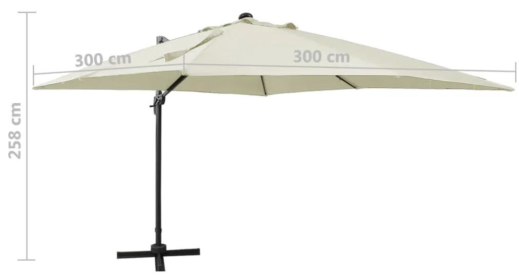 Umbrela suspendata cu stalp si LED-uri, nisipiu, 300 cm Nisip