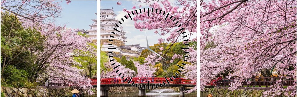 Tablou cu cireș japonez (cu ceas) (90x30 cm)