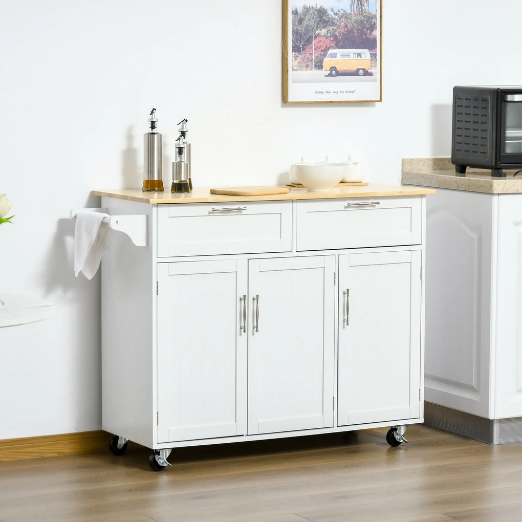 HOMCOM Cărucior Bucătărie Multifuncțional cu Spațiu Depozitare, 121x46x91 cm, Design Modern, Alb | Aosom Romania