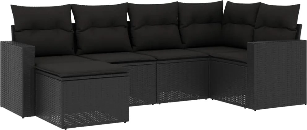 vidaXL Set mobilier de grădină cu perne, 6 piese, negru, poliratan