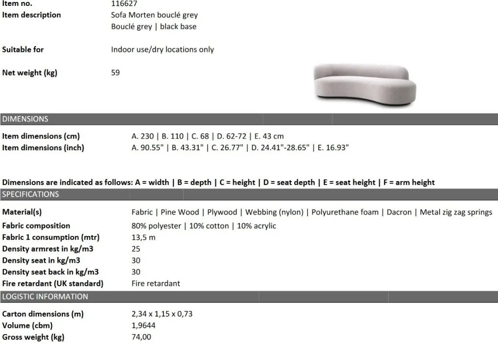 Canapea design LUX Morten, Boucle grey