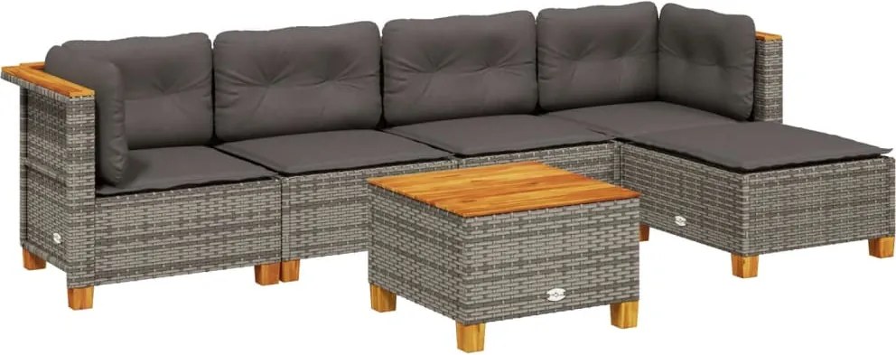 vidaXL Set mobilier grădină cu perne, 6 piese, gri, poliratan