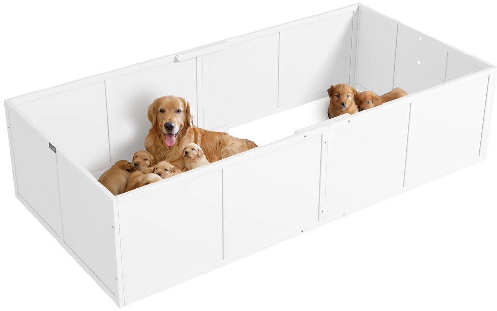 PawHut Cutie de naștere pentru câini pui, parc de naștere cu ușă cu înălțime reglabilă, pentru câini mari, 196 x 96 x 48 cm | Aosom Romania