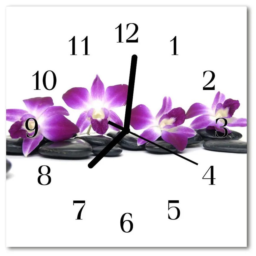 Ceas de perete din sticla pătrat Orchid Flori &amp; Plante Purple