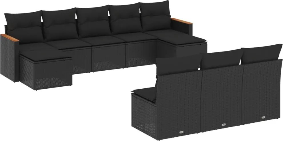 vidaXL Set canapele de grădină cu perne, 10 piese, negru, poliratan