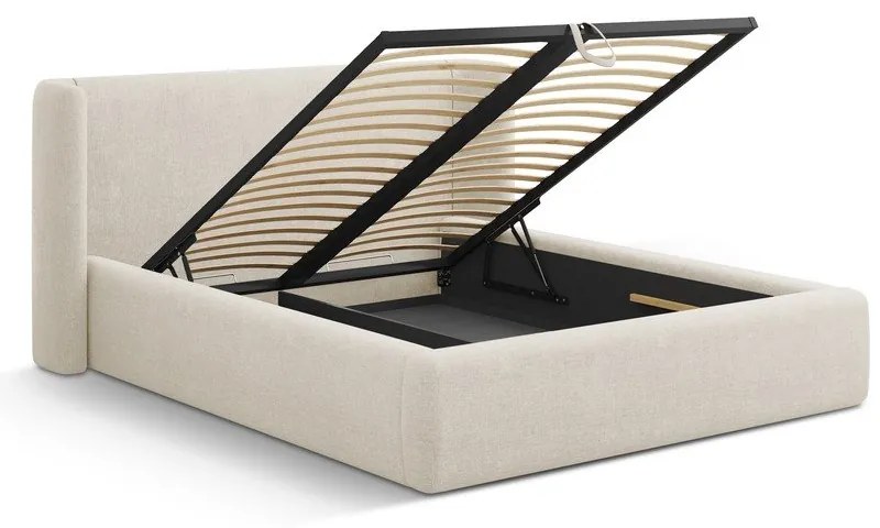 Pat matrimonial crem tapițat cu spațiu de depozitare cu somieră 200x200 cm Jason – Windsor &amp; Co Sofas