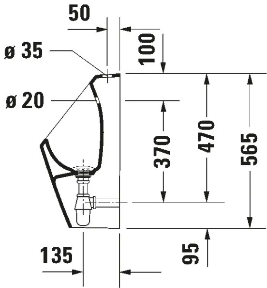 Duravit 828300000 - Pisoar D-CODE, racord superior, evacuare pe spate, ceramică/alb lucios