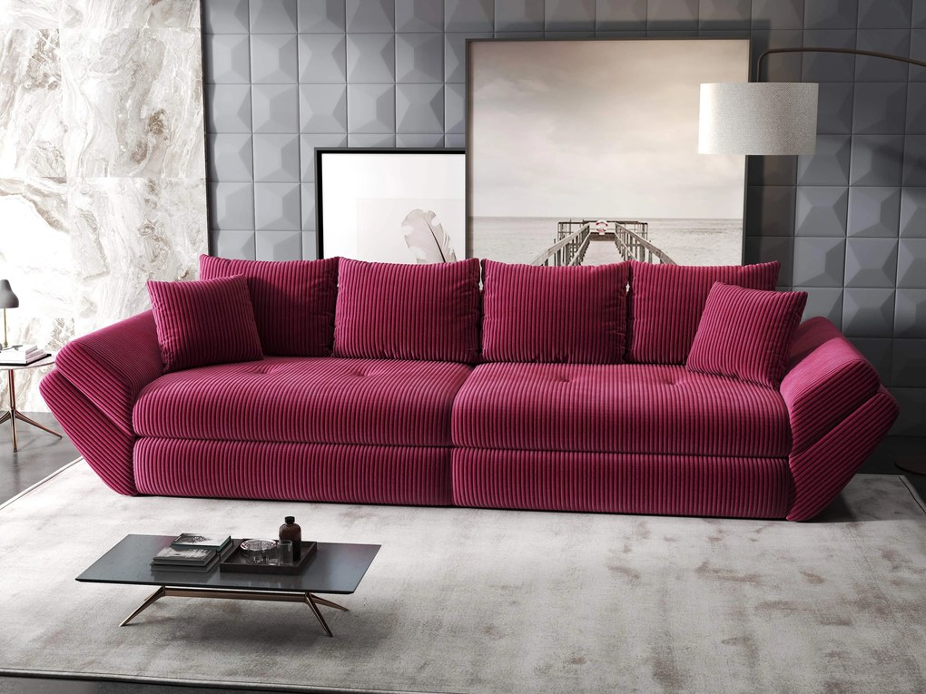 Canapea extensibilă dumonde cu ladă de depozitare si sezut confortabil din spuma high-density, Loana Zoom Rosu 300x100 cm