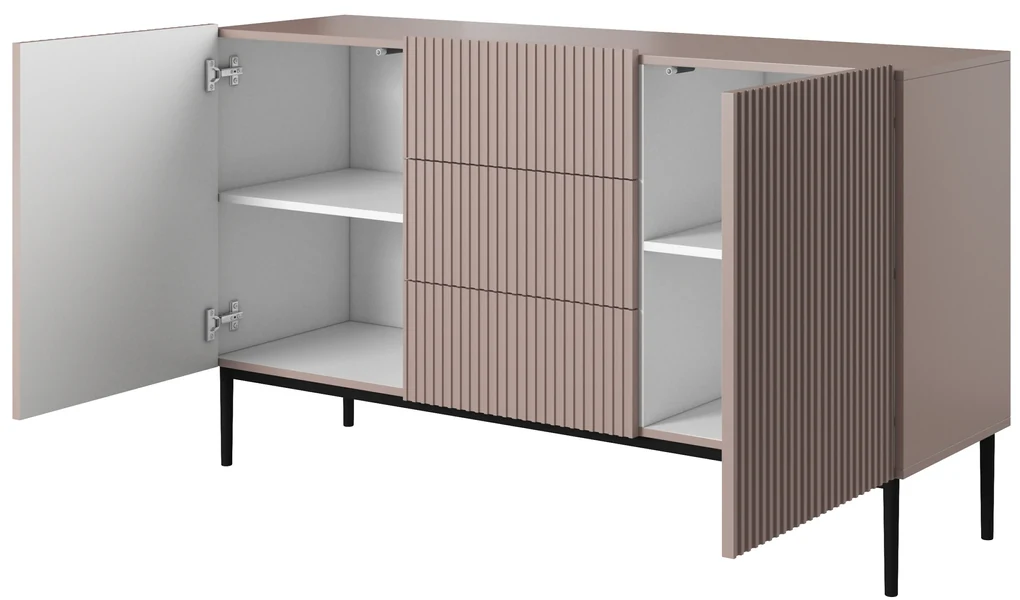 Comodă Nicole 150 cm cu trei sertare - MDF roz antichizat / picioare negre