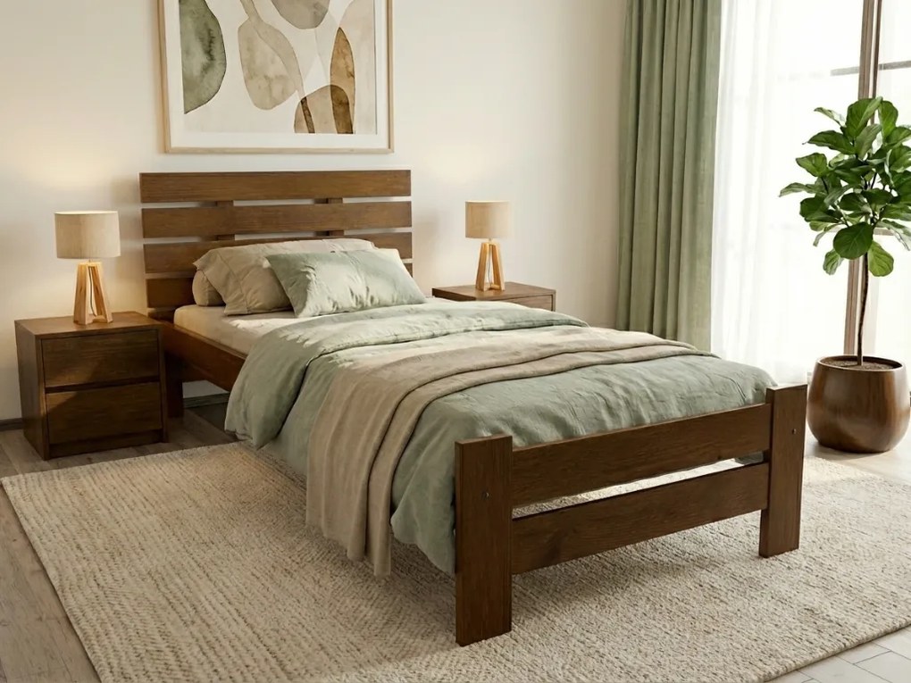 Pat de o persoana inalt Paris, stejar 90x200 cm Saltele: Cu saltele Deluxe 10 cm, Somiera pat: Cu lamele drepte