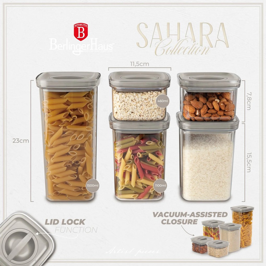 Set 5 recipiente plastic cu capace Sahara Collection Berlinger Haus BH 8575