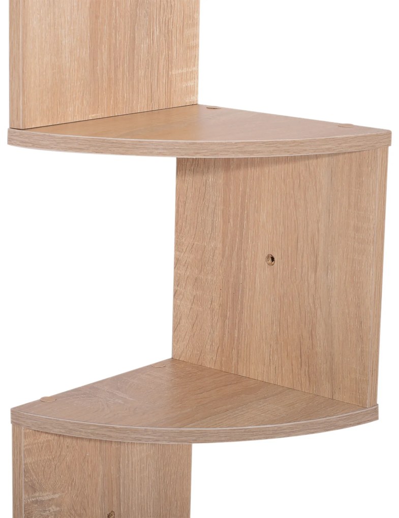 HOMCOM Raft de colț de perete pentru depozitare formă zigzag 20L x 20l x 126H cm 5 niveluri stejar deschis | Aosom Romania