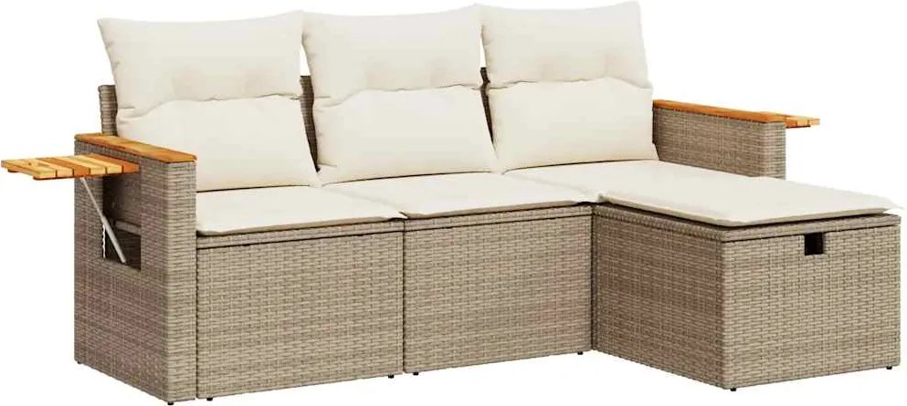 vidaXL Set canapele de grădină, 4 piese, cu perne, bej, poliratan