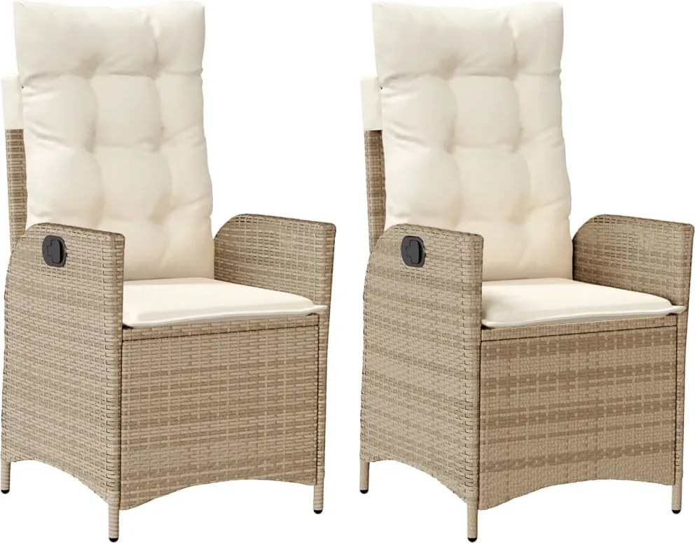 vidaXL Scaune de grădină rabatabile cu perne, 2 buc., bej, poliratan