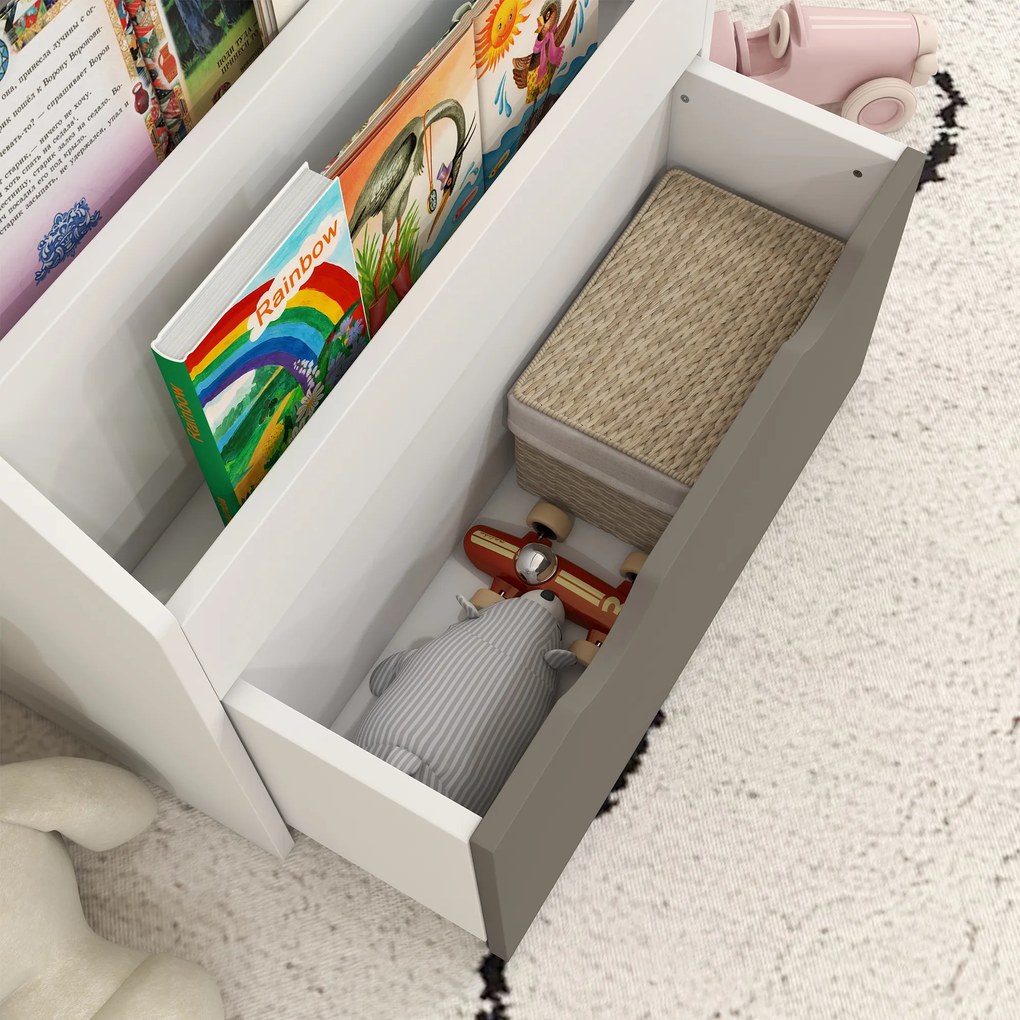 AIYAPLAY Bibliotecă pentru Copii 3-8 Ani cu 3 Rafturi și Sertar Inferior, din MDF, 62.5x30x70 cm, Gri | Aosom Romania