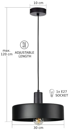 Lustră suspendată pe cablu ARCANE 1xE27/60W/230V neagră
