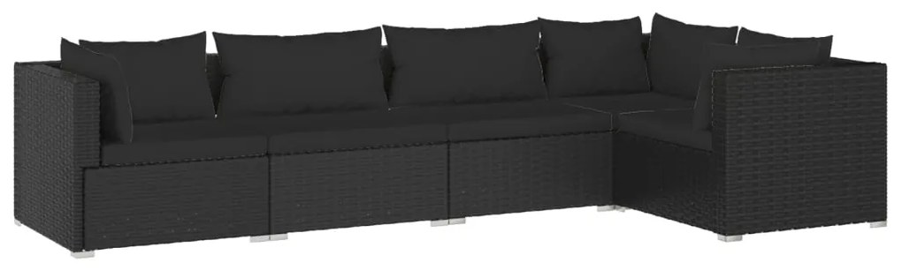 3101688 vidaXL Set mobilier de grădină cu perne, 5 piese, negru, poliratan