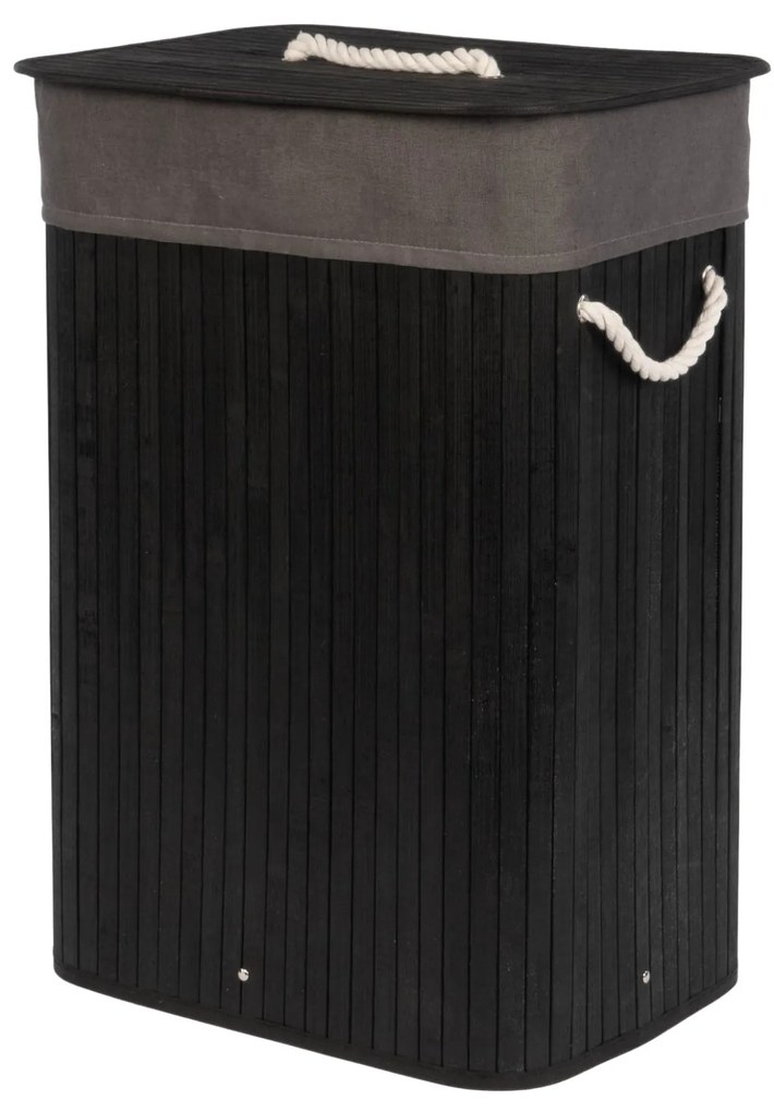 Coș de rufe negru din bambus, 80 l
