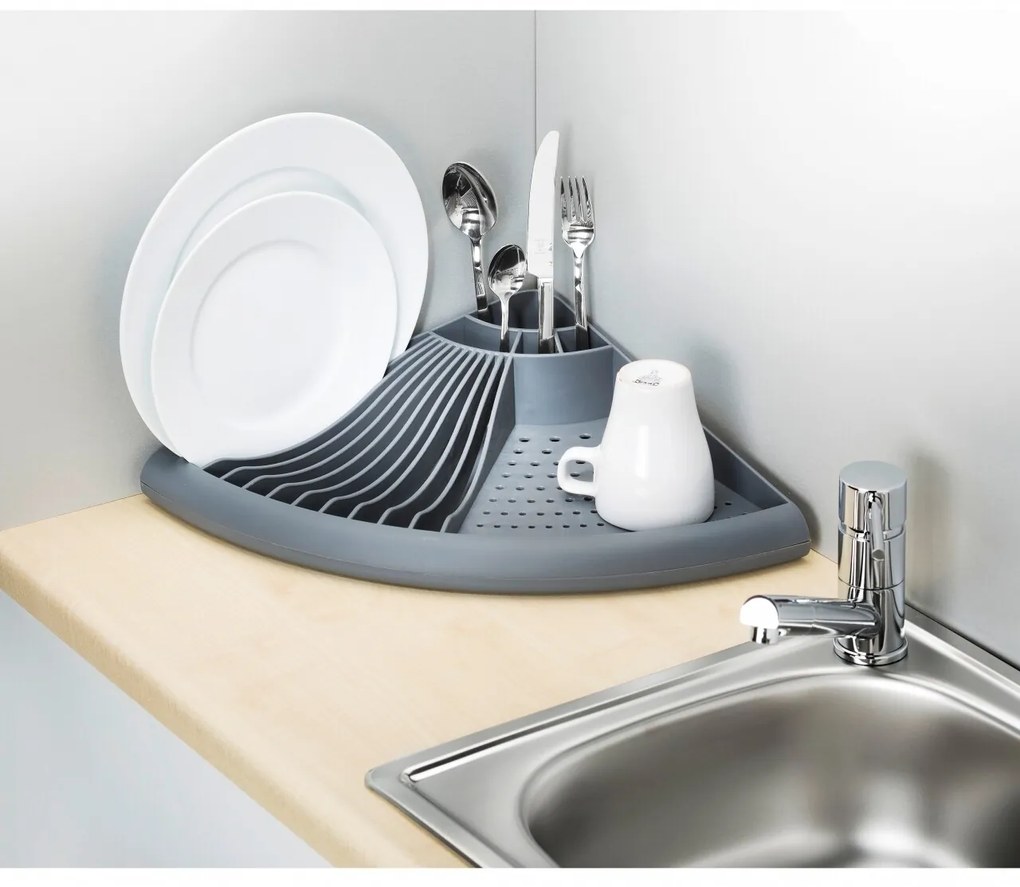 Scurgator de colt pentru vase Grey, Wenko, 9 x 35 x 50 cm, polipropilena, gri