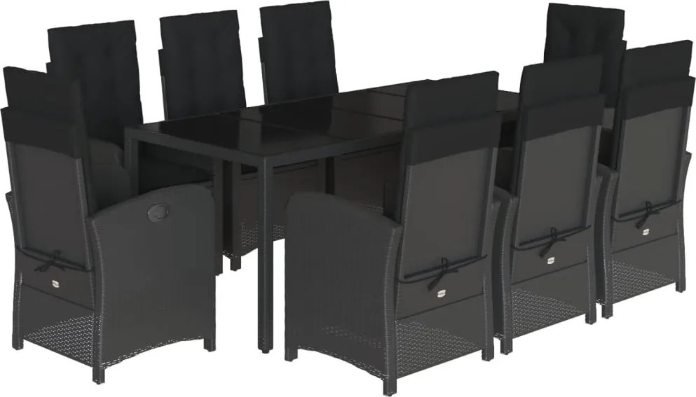 vidaXL Set mobilier de grădină cu perne, 9 piese, negru, poliratan