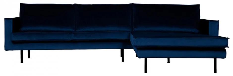 Canapea cu colt albastru inchis din poliester si metal pentru 3 persoane Rodeo Right Be Pure Home