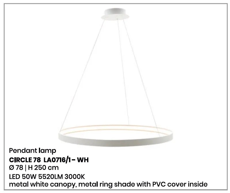 Lustra LED suspendata design modern circular CIRCLE 78, alb LA0716/1 - WH ZL