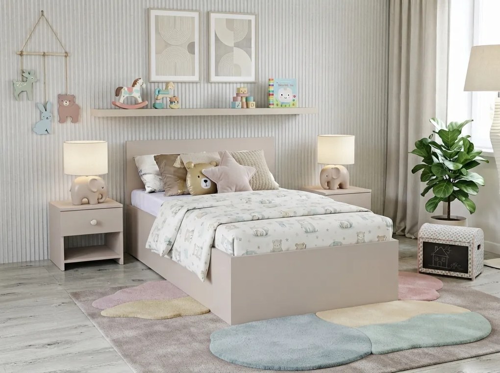 Pat SOFIA 90 x 200 cm, casmir bej Saltele: Cu saltele Coco Maxi 20 cm, Somiera pat: Cu lamele drepte