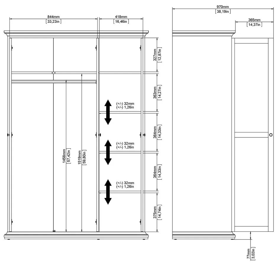 Șifonier gri 139x201 cm Paris – Tvilum